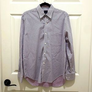 TailorByrd Blue with Pink Dots Gingham Long Sleeve Button Down Shirt Medium